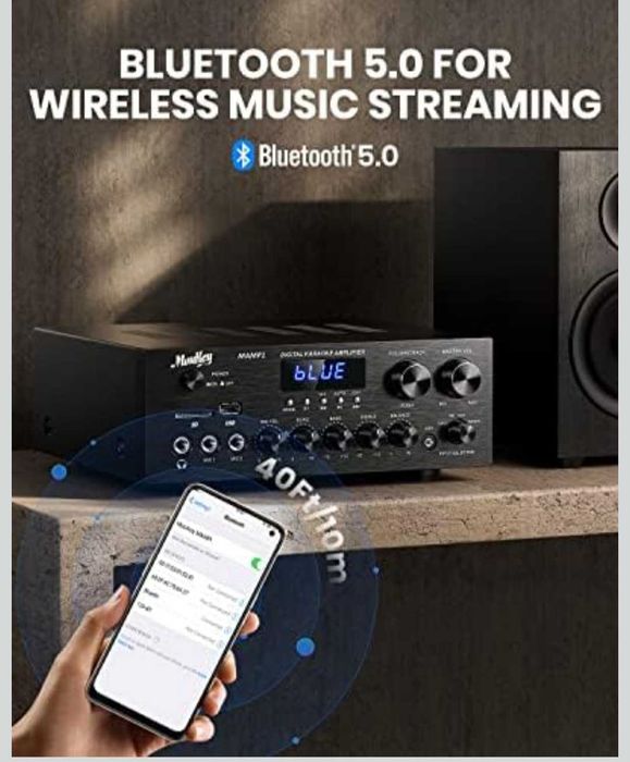 Bluetooth 5.0 стерео аудио усилвател Moukey 2.0 канален USB,SD,AUX,RCA