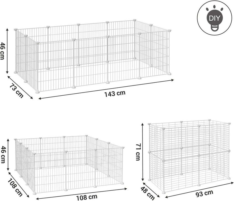Tarc pentru animale mici Songmics, 143 × 73 × 46 cm, alb