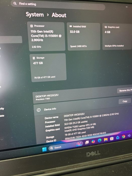 Dell Precision 7560 workstation i5 -11500H