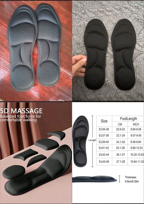 Branțuri 5D spumă cu memorie, suport arc, mărime 45-46, culoare negru