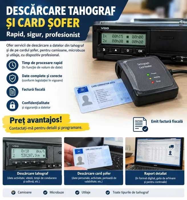 Descărcare tahograf și card șofer – Servicii pentru firme de transport