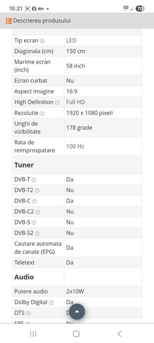 Vand samsung smart 58 inci cu telecomanda
