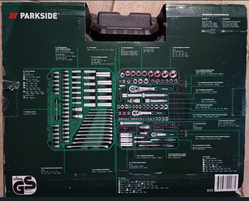 Parkside set 216 piese trusa scule chei tubulare inelare clichet combi