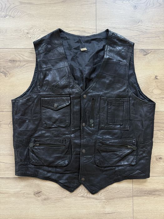 Vesta Piele Naturala FOXBURY Negru cu Buzunare Barbati | Marime XL XXL