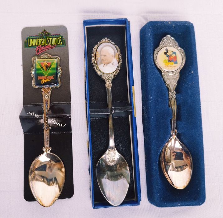 Lot 6 lingurite suvenir placate cu argint, Colectia Disney, anul 1991