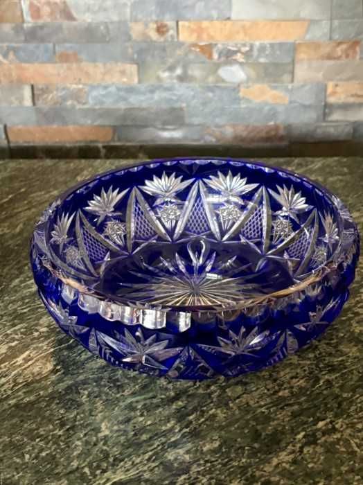 Superbe-centru de masa-cosulet decorativ-cristal Bohemia-Nachtmann-albastru cobalt-tehnica manuala-Germania