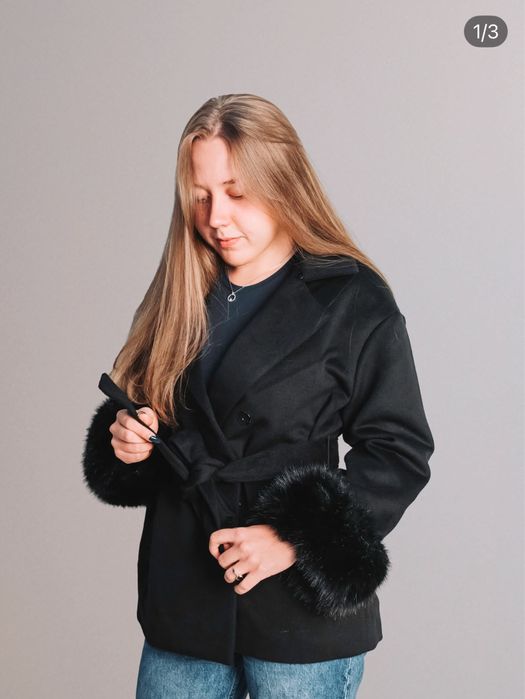 Черно палто от еко косъм