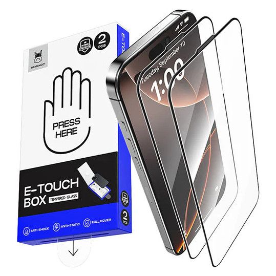 Folie Telefon HD iPhone 17 PRO HEYBINGO, E-Touch Box, Cu Kit de Aplicare si Functie Automata de Indepartare a Prafului