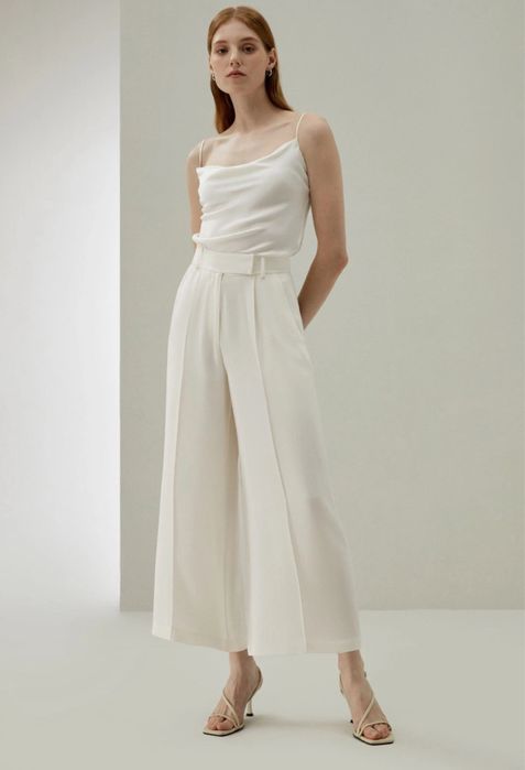 LilySilk Pantaloni albi matase naturala