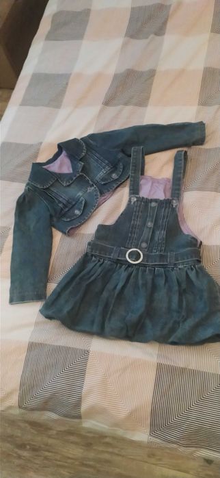 Комплект за момиче дънкова рокля и болеро за 4-5 години