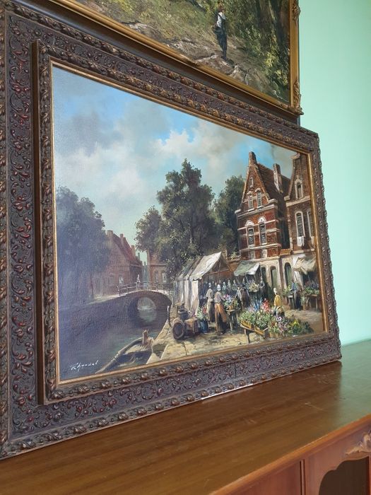 Изключителна антикварна авторска майсторска картина масло върху платно