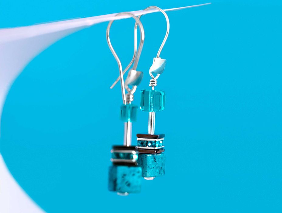 Сребърни 925 обеци със сини камъни-куб и кристали