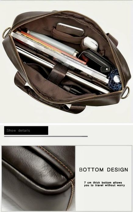 Мъжка кожена бизнес чанта за лаптоп 15,6”/Черна и Кафява естест. кожа!