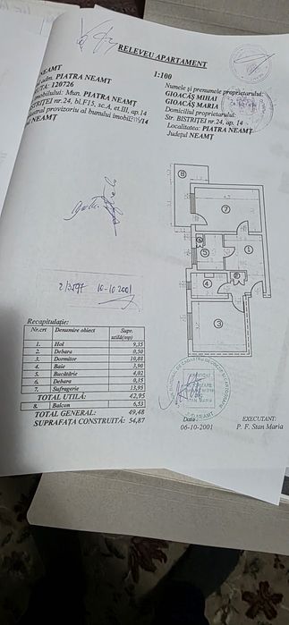 Vand sau schimb apartament 2 cam,decomandat in Piatra Neamt -Precista