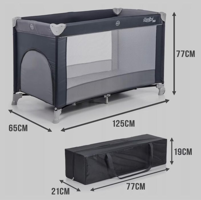 Patut Turistic pliabil Ideal Travel, Design solid si elastic, constructie solida in 7 puncte, saltea moale si pliabila, geanta transport inclusa, Gri