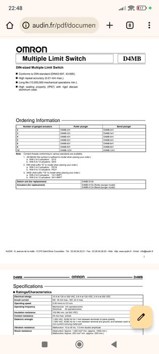 Краен изключвател OMRON D4MB-441G
• Tun: MexaHnyeH KpaeH M3KJIOYBaTen