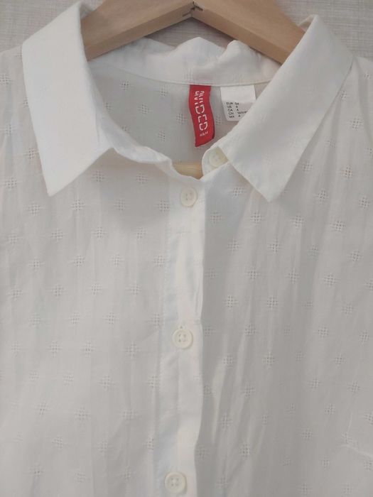 Cămașă albă H&M S din bumbac, cu model texturat