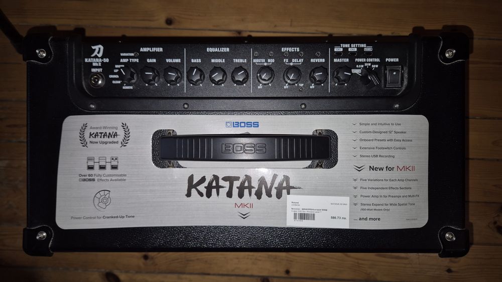 Китарен усилвател Boss Katana 50 MkII + Бежичен футсуич Xsonic Airstep Kat Edition (Комплект)