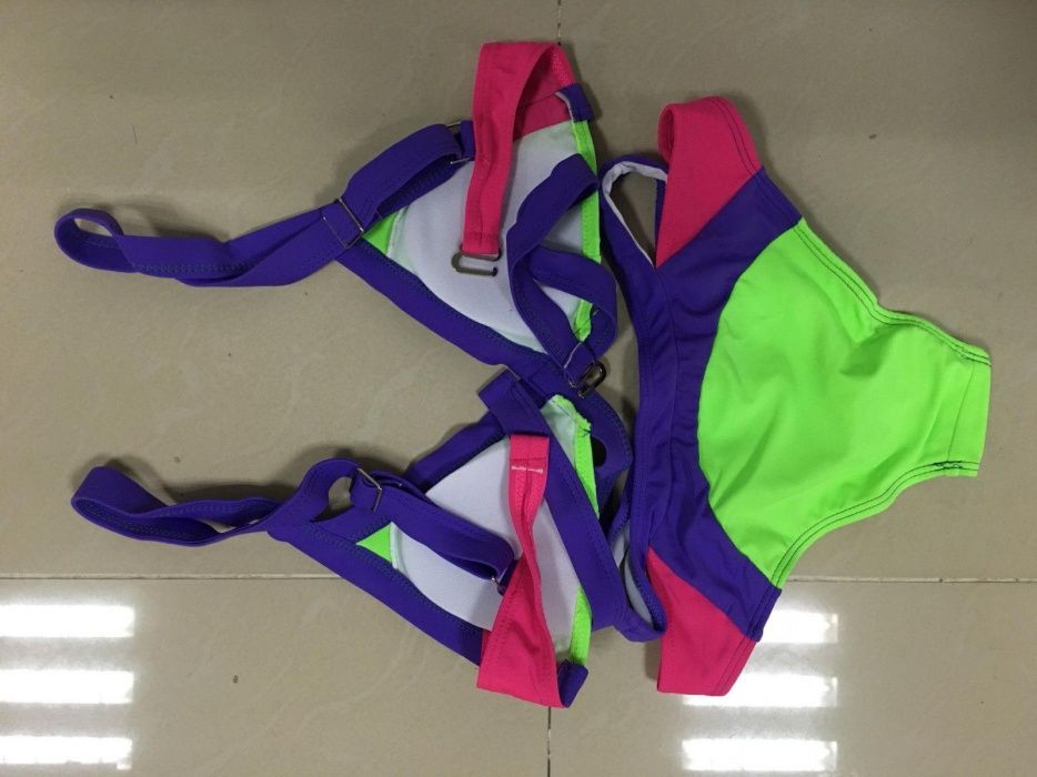 Costum de baie bandage intreg monokini neon