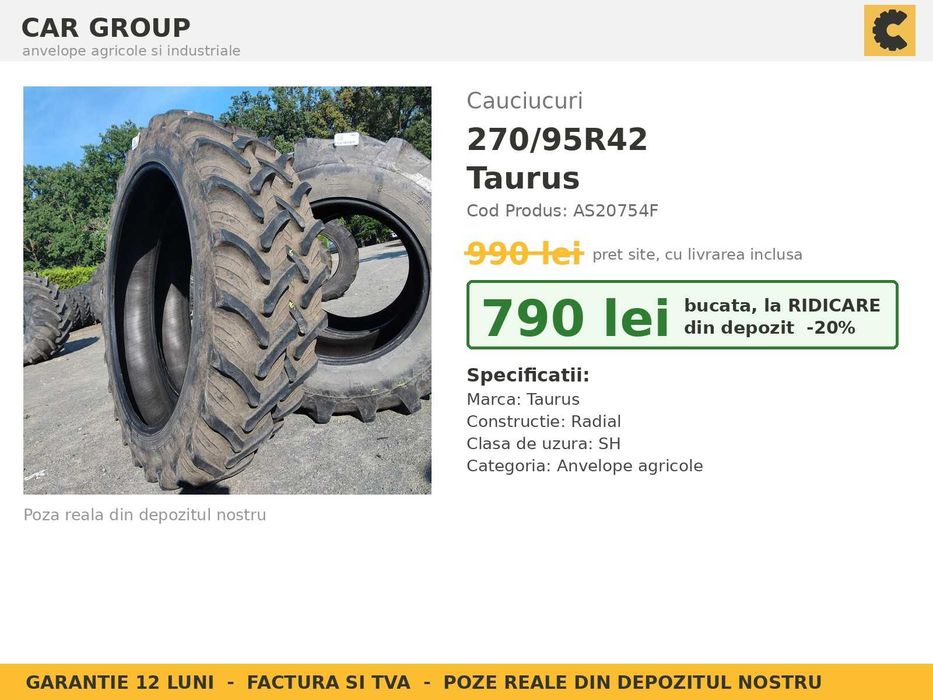 ANVELOPE 270/95R42 11.2R42 11.2-42 27095R42 Taurus Cauciucuri Tractor Prasit Erbicidat 3 BUCATI SH GARANTIE Factura