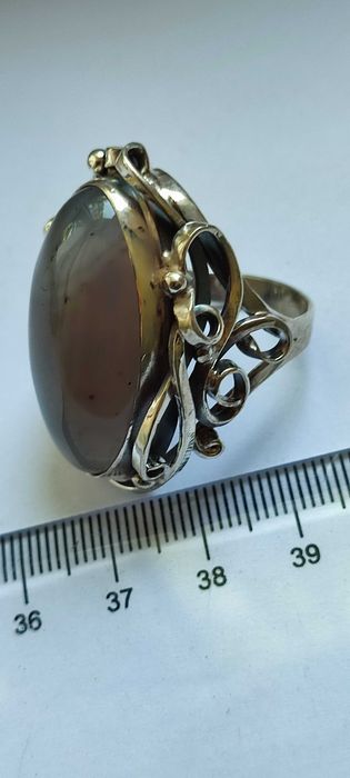 Серебряное красивое кольцо с крупным камнем АГАТ, разм.19