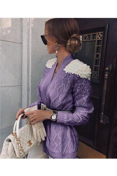 Лилава жилетка с перли