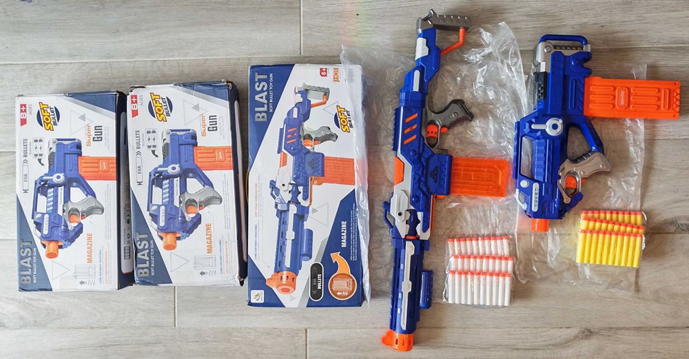 Детска пушка електрически автоматичен бластер на батерии за NERF патрони – поролонови стрелички