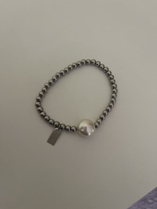 нова сребриста гривна за крак на флика с бяла перла