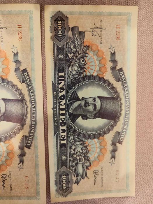 2x 1000 lei 1948 SUPERBE serii consecutive