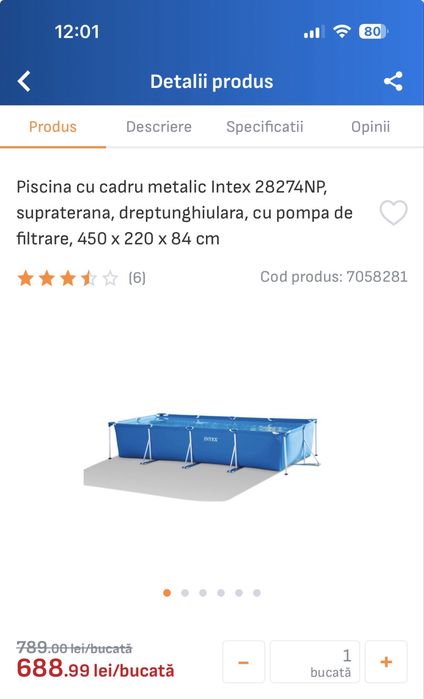 Piscina Intex + pompa nisip 7,9mc