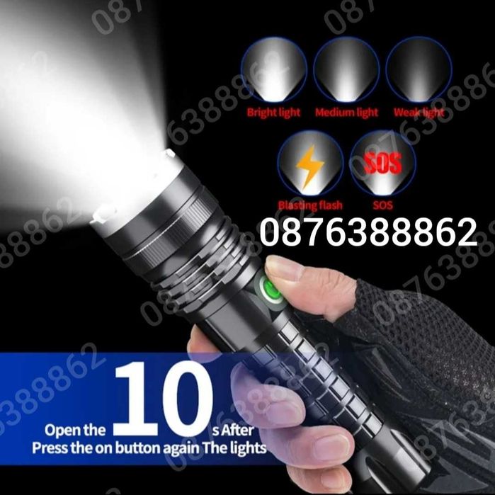 ПРОМО! Мощен лед фенер 900000 лумен POLICE, USB, акумулаторен, зуум