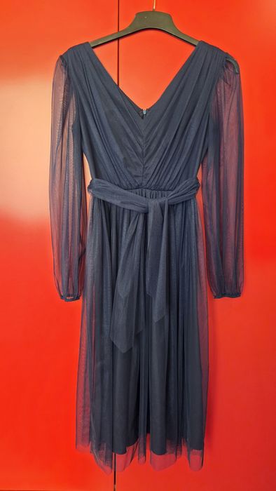 Rochie ocazie bleumarin din tul si voal