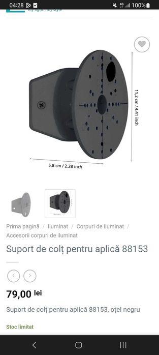 Suport de colț pentru aplică