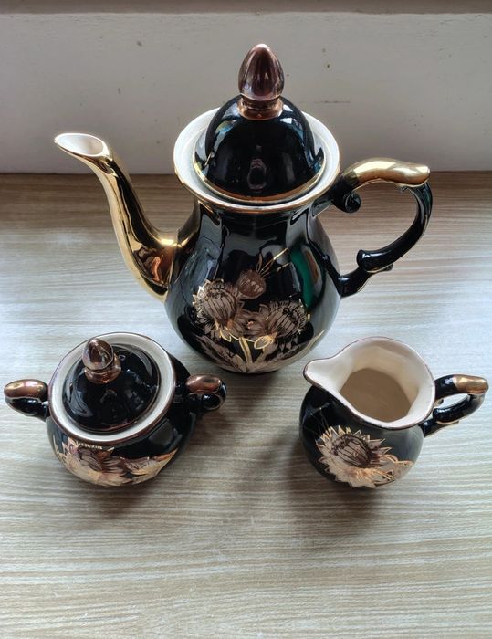 Ceainic/Cafetieră, latieră și zaharniță porțelan Vintage S&G Keramik G