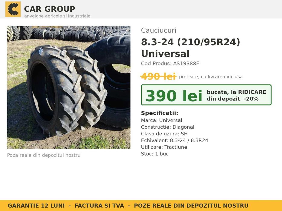 ANVELOPE 8.3-24 8.3R24 210/95R24 Universal Cauciucuri Tractor Punte Fata 4x4 U445 DT Zetor Fiat MTZ Livada Vie SH GARANTIE Factura TVA Livrare