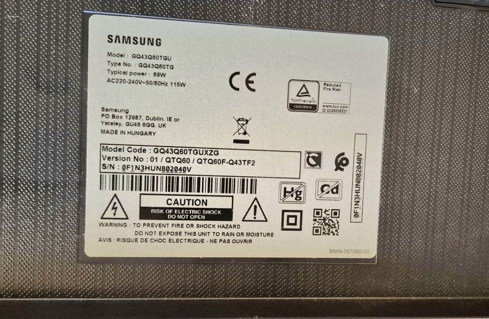 Samsung GU43Q60TGU QLED, 4K, UltraHD, Smart, WiFi