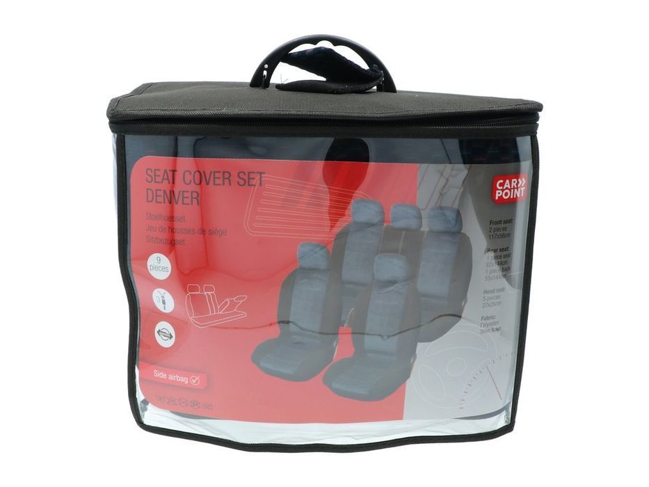 Huse scaune auto Carpoint Denver, set universal 9 piese, negru/albastru, compatibil airbag lateral