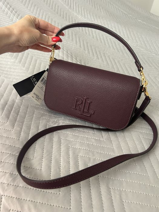 Кожена чанта Lauren Ralph Lauren в цвят burgundy