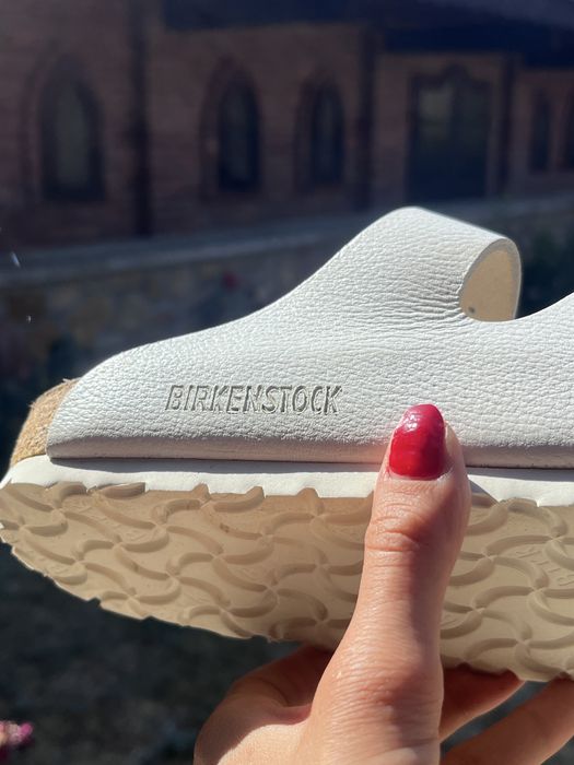 Sandale Brikenstock, 100% piele, albe, 3 bretele