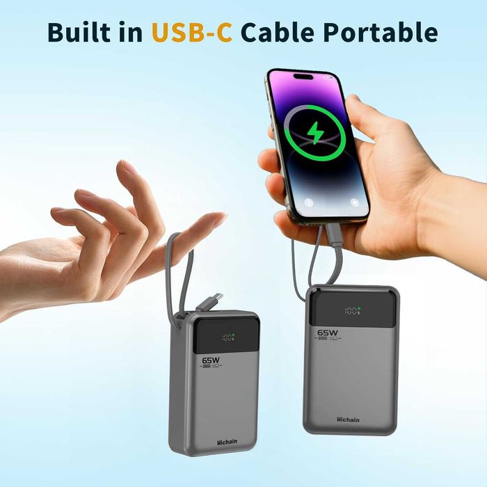 Външна батерия за Лаптоп 65W 20000mAh (С вграден кабел) - Fast Charge