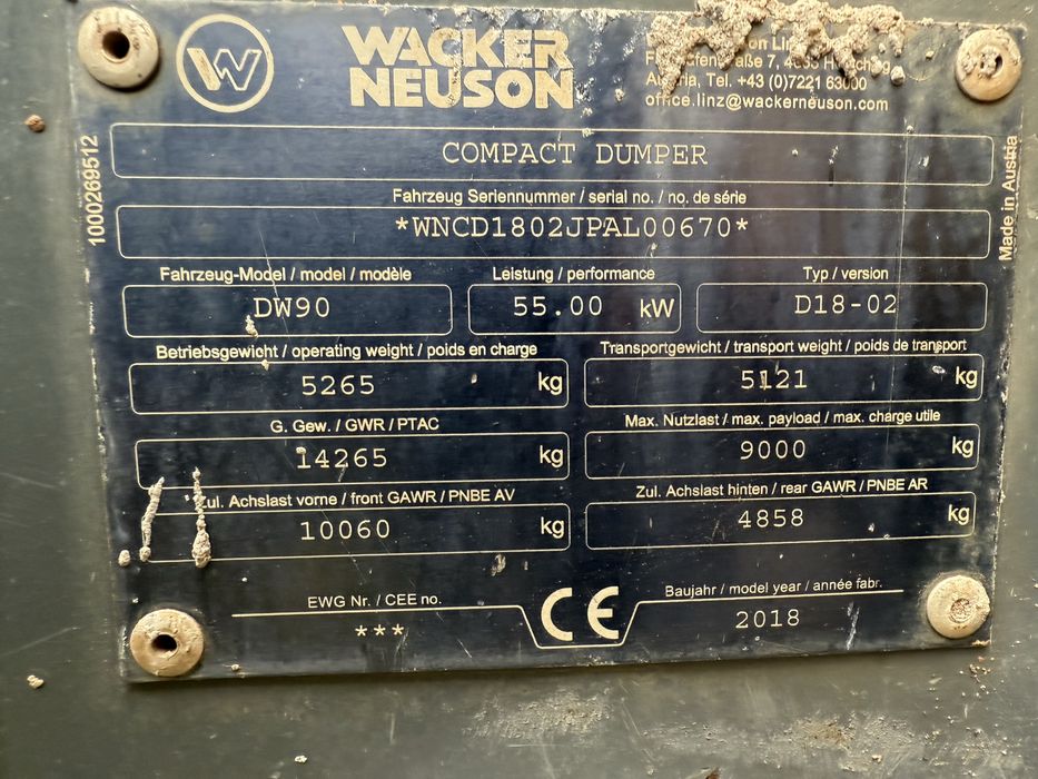 De vanzare sau da inchiriat Dumper de 9 T ,marca Wacker Neuson