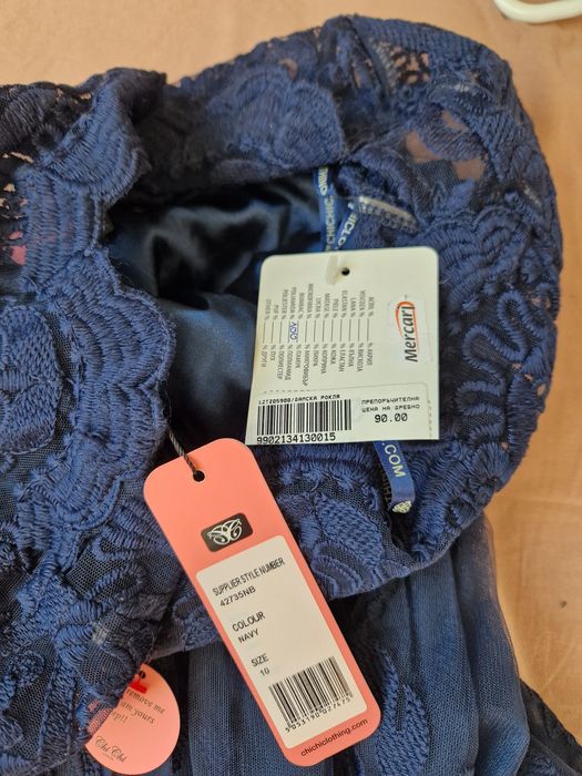 Нова тъмносиня рокля с дантела размер М