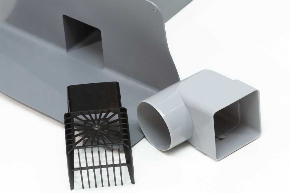 Парапетная воронка с листвоуловителем и отводом VC-PVC 100x100x650 Рос