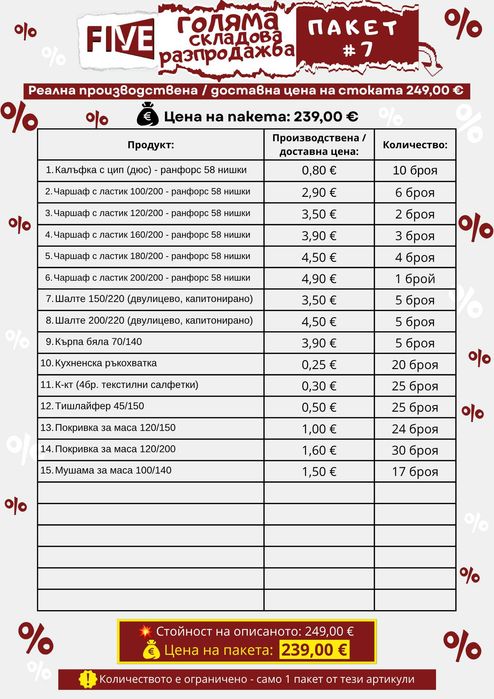 Спално бельо и домашен текстил - Складова разпродажба на едро