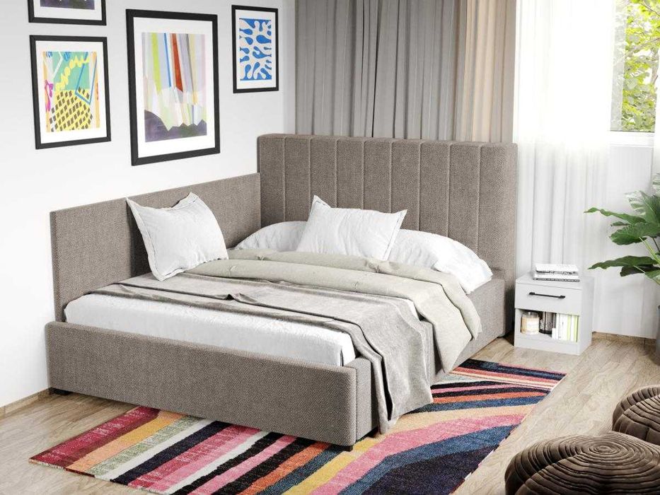 Pat Tapitat de colt Adam Bej - Eden 4 cu somiera fixa