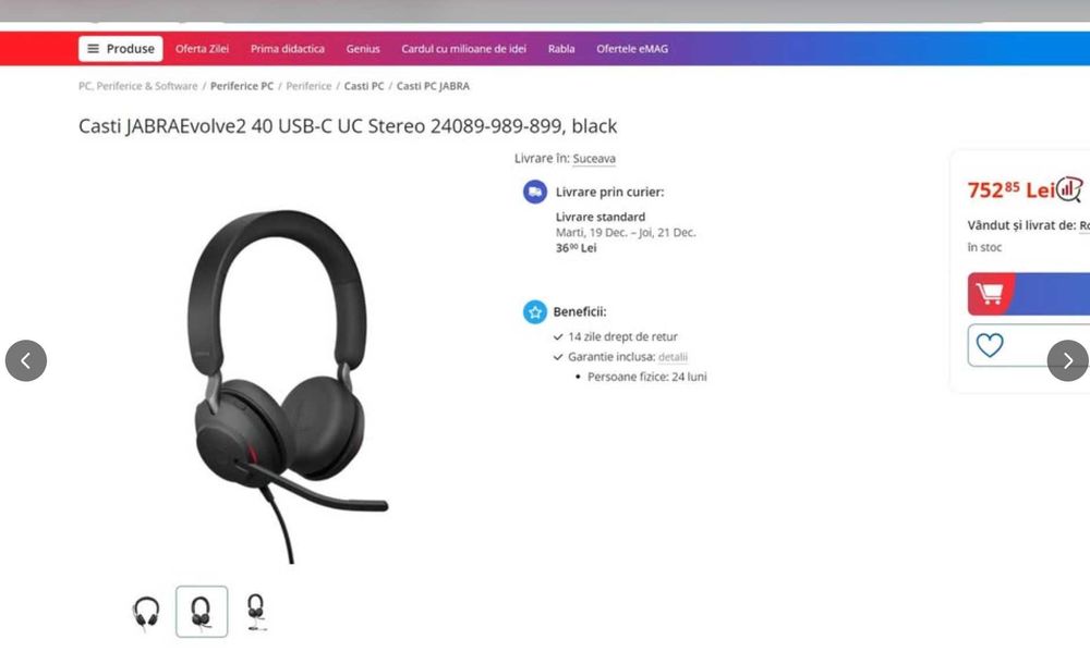 Casti Office Call Center profesionale Jabra Evolve 2 40 USB-C