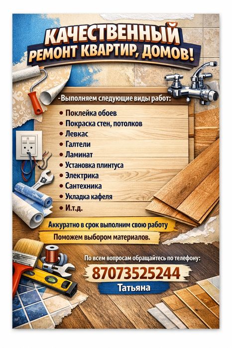 Ремонт квартир домов, Мелкосрочный а так же под ключ!