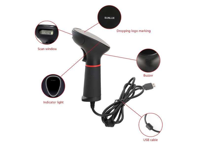 Scanner coduri de bare 1D-2D, cu fir si suport, nou, 1 an garantie