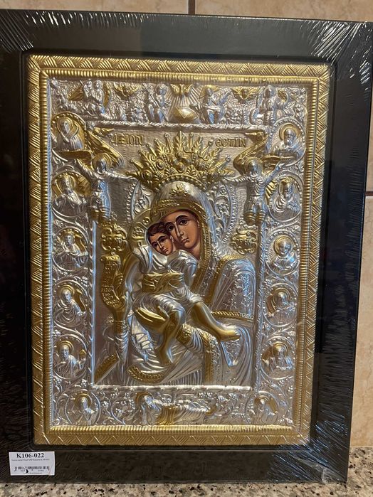 icoana argintata icoana veche  maica domnului icoana veche dim 30x40