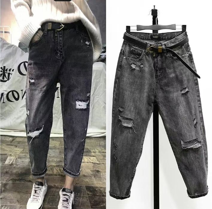 Джинсы потертый темно серый